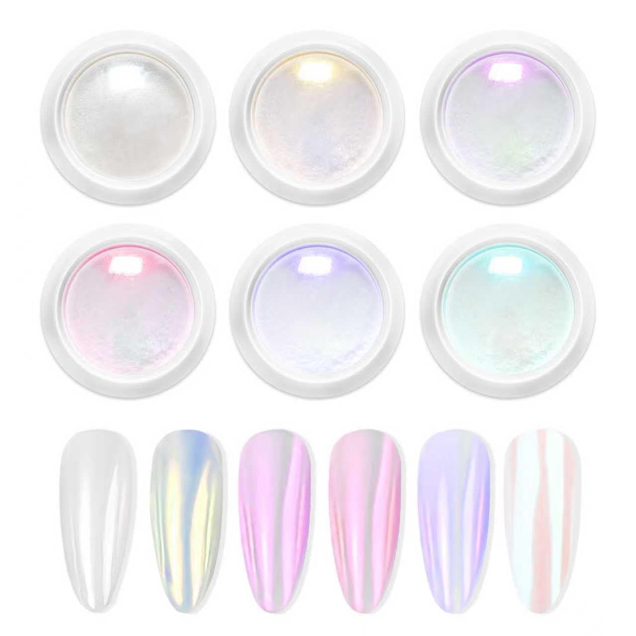 BISHENGYF Pearl Chrome Nail Powder - High Gloss White Pearlescent Nail Chrome Glazed Donut Aurora Ice Transparent Chrome Powder for Art Design Decoration