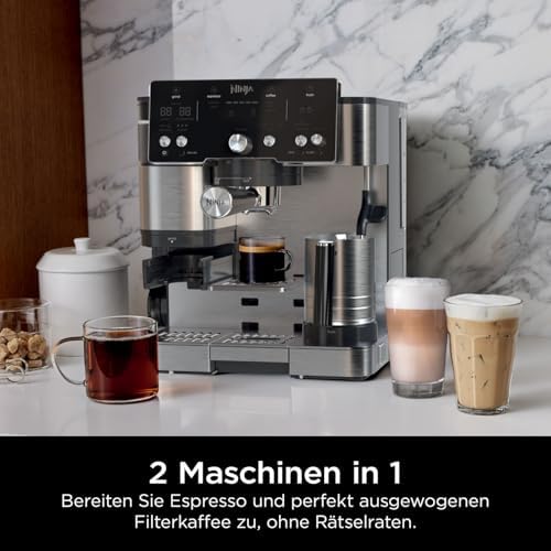 Luxe Essential 2-in-1-Kaffeemaschine mit Mahlwerk und Aufschäumer