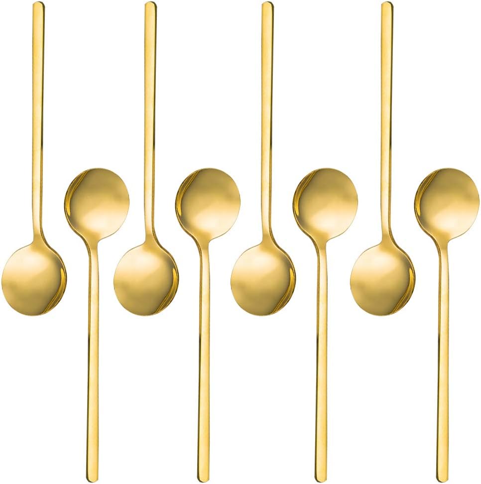Pack of 8, Gold Plated Stainless Steel Espresso Spoons, findTop Mini Teaspoons Set for Coffee Sugar Dessert Cake Ice Cream Soup Antipasto Cappuccino, 5.3 Inch