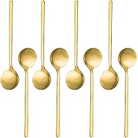 Pack of 8, Gold Plated Stainless Steel Espresso Spoons, findTop Mini Teaspoons Set for Coffee Sugar Dessert Cake Ice Cream So