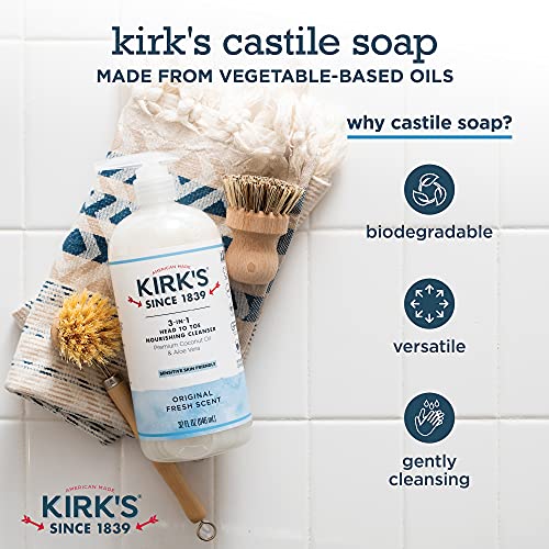 Kirk's 3in1 Castile Liquid Soap HeadtoToe Natural Shampoo, Face