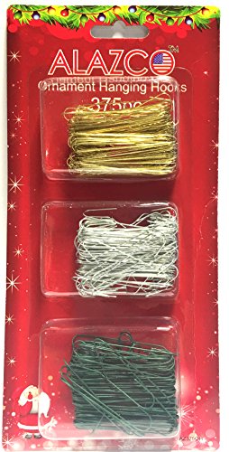 Set of 375pc Ornament Hanging Hooks in GOLD, SILVER & GREEN (125pc each) - Mix & Match Holiday Ornaments Decorations Tree, Garlands & Wreaths - By ALAZCO