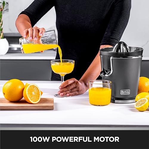 BLACK+DECKER Premium Stainless Steel Citrus Juicer, 100W Powerful Motor, Anti-Drip Spout, Pour-into-Glass Design, Dishwasher Safe, Premium Metallic Finish, Anti-Slip Rubber Feet | SSCJ165-B5