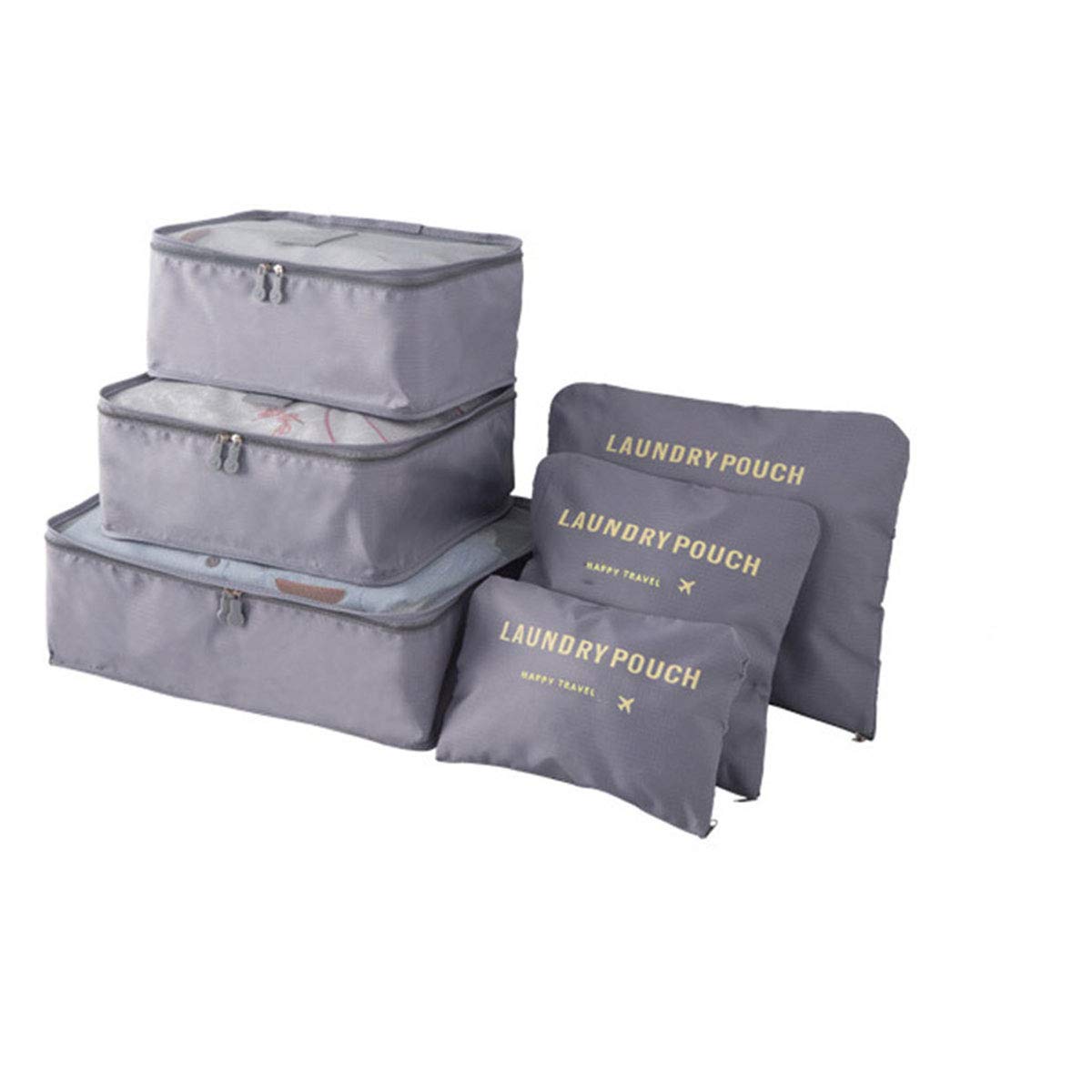 Portable Packing Cubes, TCHEER 6PCS Travel Luggage Organizers Lightweight Storage Zip Bags for Suitcase (Grey)