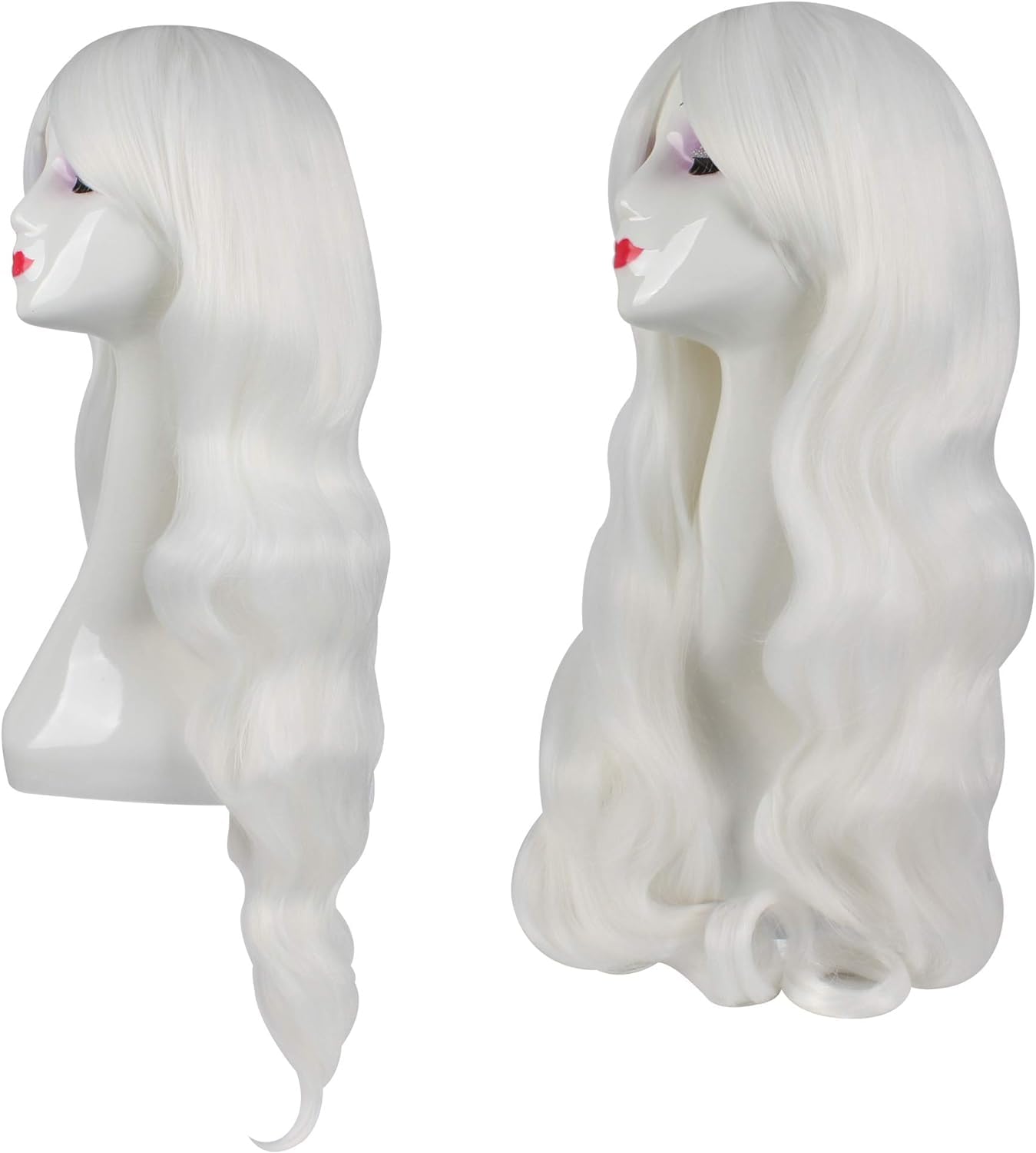 YEESHEDO 32" 80 cm Long Wavy Curly Hair Cosplay Wigs with Bangs for Women Girls Heat Resistant Synthetic Wig for Party Costume Anime Halloween (White)