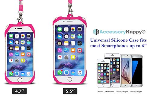 Universal 2 in 1 Lanyard & Card Holder, Cell Phone Tether Neck Strap Silicone Holder for iPhone 5 6 6S 7 8 8 Plus Galaxy S8 S9 Note 8 9 and Other Mobile Phones (Pink)