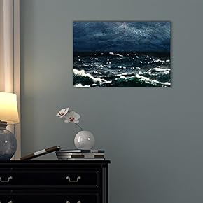 Canvas Wall Art - Abstract Seascape at Night with The Moon Behind The Clouds - Gallery Wrap Modern Home Art | Ready to Hang - 12x18 inches