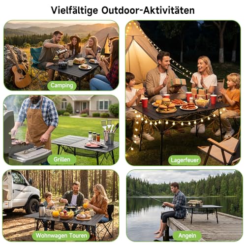HAUSPROFI Camping Table Foldable Aluminium Height Adjustable 93 x 53 cm Folding Table with Roll-Up Table Top Carry Bag & Mesh Bag for Camping Picnic Garden Balcony Outdoor Black Model 2026