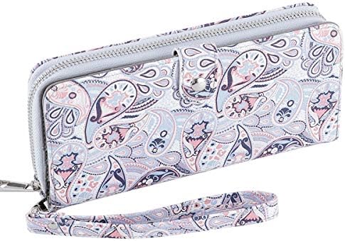 Women's Bifold Wallet Large Clutch Cellphone Purse Ladies Multi-Card Slot Wallet Passport Holder with Wristlet Strap