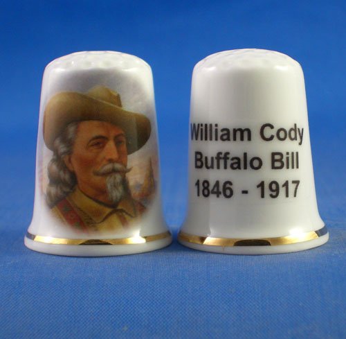 Porcelain China Collectable Thimble - William Cody , Buffalo Bill - Free Gift Box