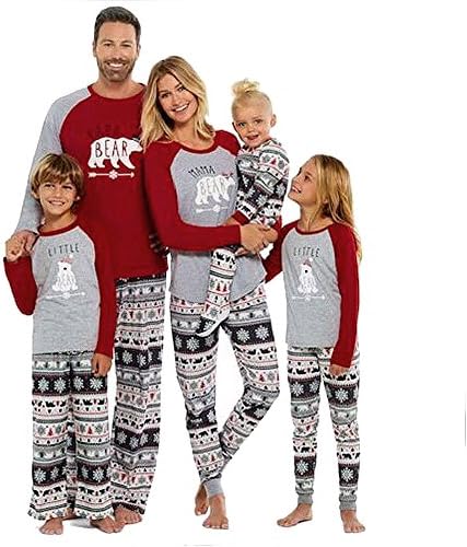 SESY Family Christmas Pajamas Mama/Little/Papa Bear Top &amp; Fair Isle Bottoms,Grey Bear Childrens,Medium