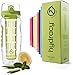 Hydracy Fruit Infuser Water Bottle - 32 oz Sports Bottle - Time Marker & Full Length Infusion Rod + 27 Fruit Infused Water Recipes eBook Gift - Lime Green