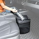 Hanging Car Trash Can Bin - PowerTiger Car Garbage Cans Bag with Lid & 3 Mesh Storage Pockets 2.64 Gallon