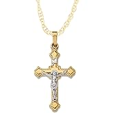 RP 14K Gold Crucifix Necklace for Women & Men, Two Tone White & Yellow Gold, Pendant with 18 inch 14K Chain, Polished-Gold Crucifix Necklace for Men & Women, Includes Premium Jewelry Box, Handcrafted Religious Jewelry in the USA