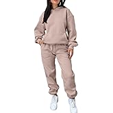 KANSOON Sweat Sets for Women 2 Piece Fleece Outfits Loose Fit Long Sleeve Pullover Tops Drawstring Waist Sweatpants Shrimp Pink L