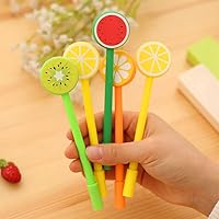 Sencoo 4 pack Blue Gel Ink Pens Cartoon Stationery Friut Watermelon Orange Kiwi Lemon Pens School Kids Gift Children Cute Pen