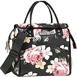 Kaome Lunch Bags for Women Reusable Insulated Lunch Bag for Men Double Zippers Wide Open Lunch Cooler Container Bag Durable Leakproof Picnic Lunch Box for Work School Outdoor Flower
