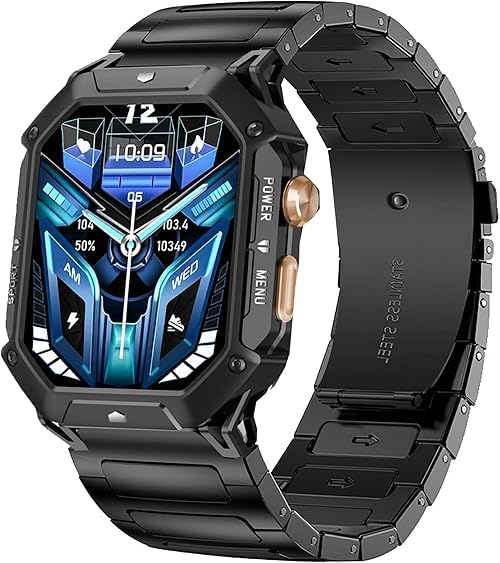 Blueshaweu Compatible with OUKITEL Smart Watch Bands, 22mm Solid Business Stainless Steel Metal Bands Compatible with OUKITEL BT10, BT20, BT80, BT101 Smart Watch (Black-1, 22mm Size)