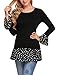 Zeagoo Women Tops Long Sleeve Polka Dot Flare Sleeve Elegant Blouses Tee Black XL