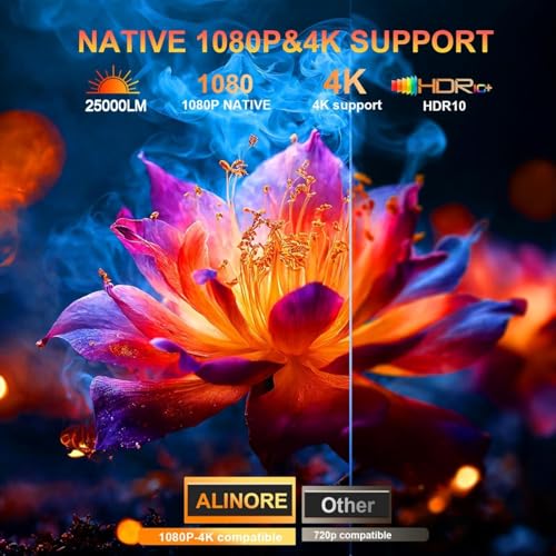 Smart Projector with WiFi6 and Bluetooth5.2, 2000ANSI, Built-in Apps, 4K Support, Native 1080P Outdoor Movie Projector, Auto Keystone & 360°Stand, Portable Proyector for Home Theater, 2026 New, White