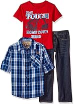 Lee Little Boys' 3 Piece Button Down Shirt, Graphic Tee, Jean Set, Thunder Wash, Small