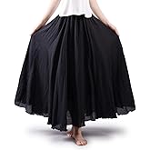 ASHER FASHION Women's Bohemian Style Elastic Waist Band Cotton Linen Long Maxi Skirt Dress