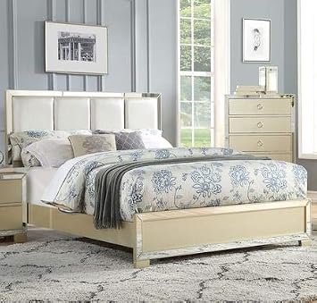 Amazon Com Esofastore 1pc Bedroom Furniture Mirror Inlay Trim Platinum Finish Queen Size Bed Furniture Decor