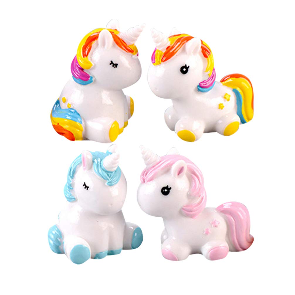 Mini Unicorn Figures: 4pcs Resin Unicorn Cake Toppers Cake Decoration - Miniature Fairy Garden Ornaments for Diy Micro Landscape Terrarium Crafts Ornament Accessories