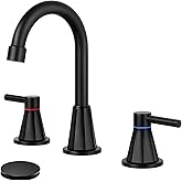 BDJM Bathroom Faucets for Sink 3 Hole 8 Inch Widespread 2 Handle Bathroom Faucet with Pop-up Drain and 360° Swivel Spout,Matte Black