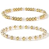 Ustome 14K Gold Plated Stackable Seed Beaded Bracelets Set for Women, Romantic Luxury Dainty Trendy Unique Colorful Nature Gemstones Stretch Accessories Jewelry, Versatile Friendship Gift