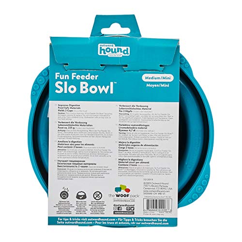 Outward Hound Fun Feeder Slo Bowl - Hondenvoederbak - tegen schrokken - turkoois - Medium/Mini - Afbeelding 4