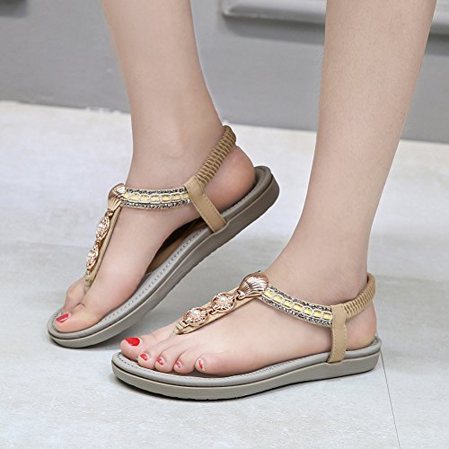 Meeshine Womens Summer Beach Flat Sandals Rhinestone Shiny Beads Slip On Flip Flops Thong Shoes(10 B(M) US,Beige 05) - Thumbnail 6