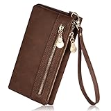 Leiwo Women's Matte PU Leather Double Zipper Coin Purse Card Holder Wallet