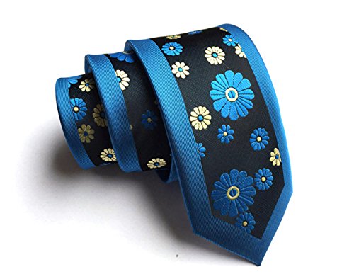 CityRaider New Men's Silk Neckties Ties For Men Wedding Tie Woven Necktie 6cm Skinny Tie Blue Floral