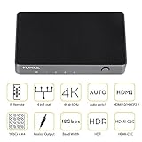 VORKE Mini Auto Switching HDMI Switch Solid Metal 4x1 4K 60Hz with HDR 18Gbps HDMI 2.0 HDCP 2.2 HDR 3D with IR Remote Audio Output (HD41)