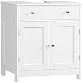 TEENFON Pedestal Sink Storage Cabinet with 2 Doorsand Drawer, Bathroom Sink Cabinet, Under Sink Storage with U-Shape Cut-Out, White