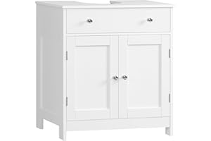 TEENFON Pedestal Sink Storage Cabinet with 2 Doors and Drawer, Bathroom Sink Cabinet, Under Sink Storage with U-Shape Cut-Out, White