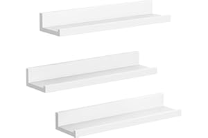 SONGMICS Floating Shelves, Set of 3 Wall Shelves, 15-Inch Wide, for Photo Frames and Trinkets, for Living Room, Home Office, Kitchen, Bathroom, White ULWS38WT
