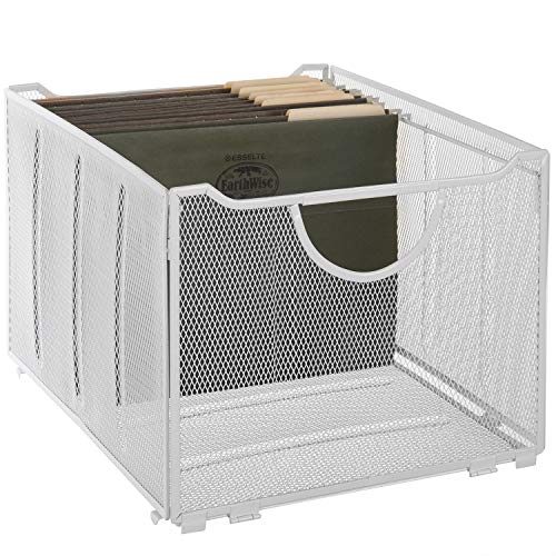MyGift Modern White Metal Mesh Hanging File Folder Storage Crate