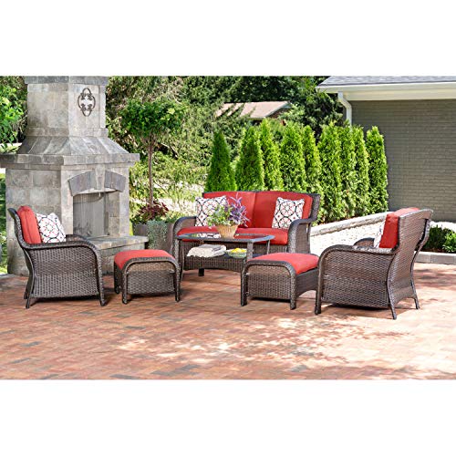 Hanover STRATHMERE6PCRED Strathmere Lounge Crimson Red 6-Piece Steel-Frame Wicker Outdoor Patio Seating Set