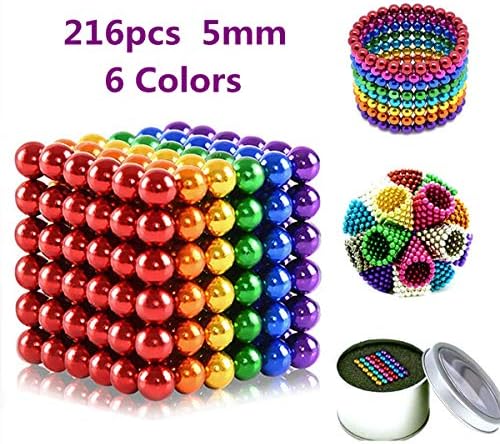 RITONS 216 Pieces 5MM Magnets DIY Toys Magnetic Sculpture Building Blocks Fidget Gadget Toys for Intelligence Learning -Office Toy & Stress Relief for Adults (6 Colors)