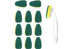 Dish Sponge with Handle Scrub Cleaning Brush Heavy Duty Dish Wand for Kitchen, Sink, Bathroom, Replaceable Cleaning Brush 12 
