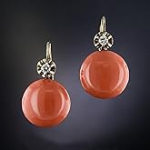 Mnyixsi Retro Boho Western Style Gemstone Round Lever Back Drop Earrings, Coral Red Birthstone Statement Dainty Earrings Western Jewelry for Women Simulation Coral CZ Stone Earrings Gift