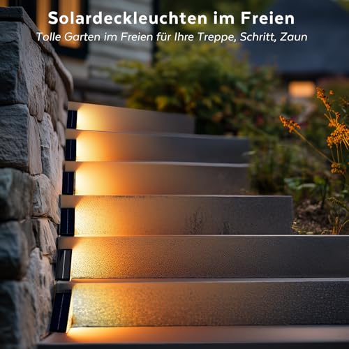 Solar Lights for Outdoor Garden Stair Light 800 mAh Stair Lighting Outdoor Solar Floor Lights Outdoor for Courtyards Decoration Patio Fence Pathway Steps LED Path Lights IP65 18 LED Pack of 6