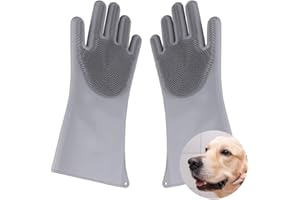 Comfpet Dog Washing Gloves for Hair Removal, Cat Grooming Gloves, Bathing and Massaging for Puppy and Kitty, Food Grade Silicone (Gray)