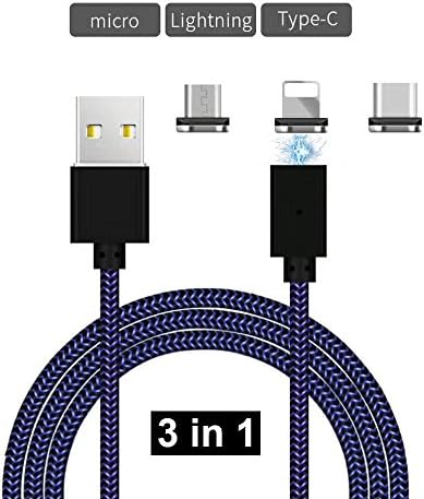 obbye 3 in 1 nylon phone charger cable Micor iphone Android Type-c flat head braided wire magnetic data cable triple Magnetic phone cable 3.28 ft