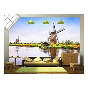 Wall26 - Windmills and Water Canal in Holland - Canvas Art Wall Decor - 66"x96"