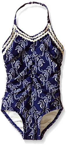 Hula Star Toddler Girls Chatty Seahorse One Piece Swimsuit Navy