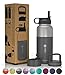 the flow Stainless Steel Water Bottle Double Walled/Vacuum Insulated - BPA/Toxin Free – Wide Mouth with Straw Lid, Carabiner Lid and Flip Lid, 32 oz.(1 Liter) (Stainless Grey, 32oz)