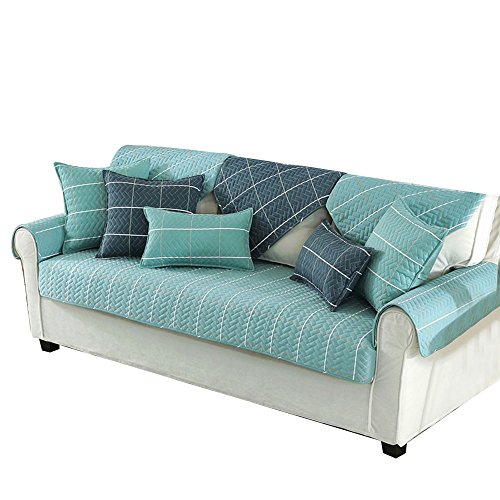 Cotton Non-Slip Sofa Seats Mat Cover Pad Furniture Protectors With Multi (Lake Blue, 36" W x 63" L)